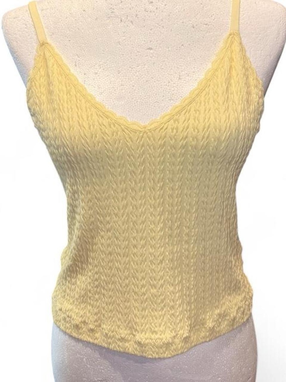 Pink Rose Yellow Stretchy Knit Camisole with Adjustable Straps. Never Worn!